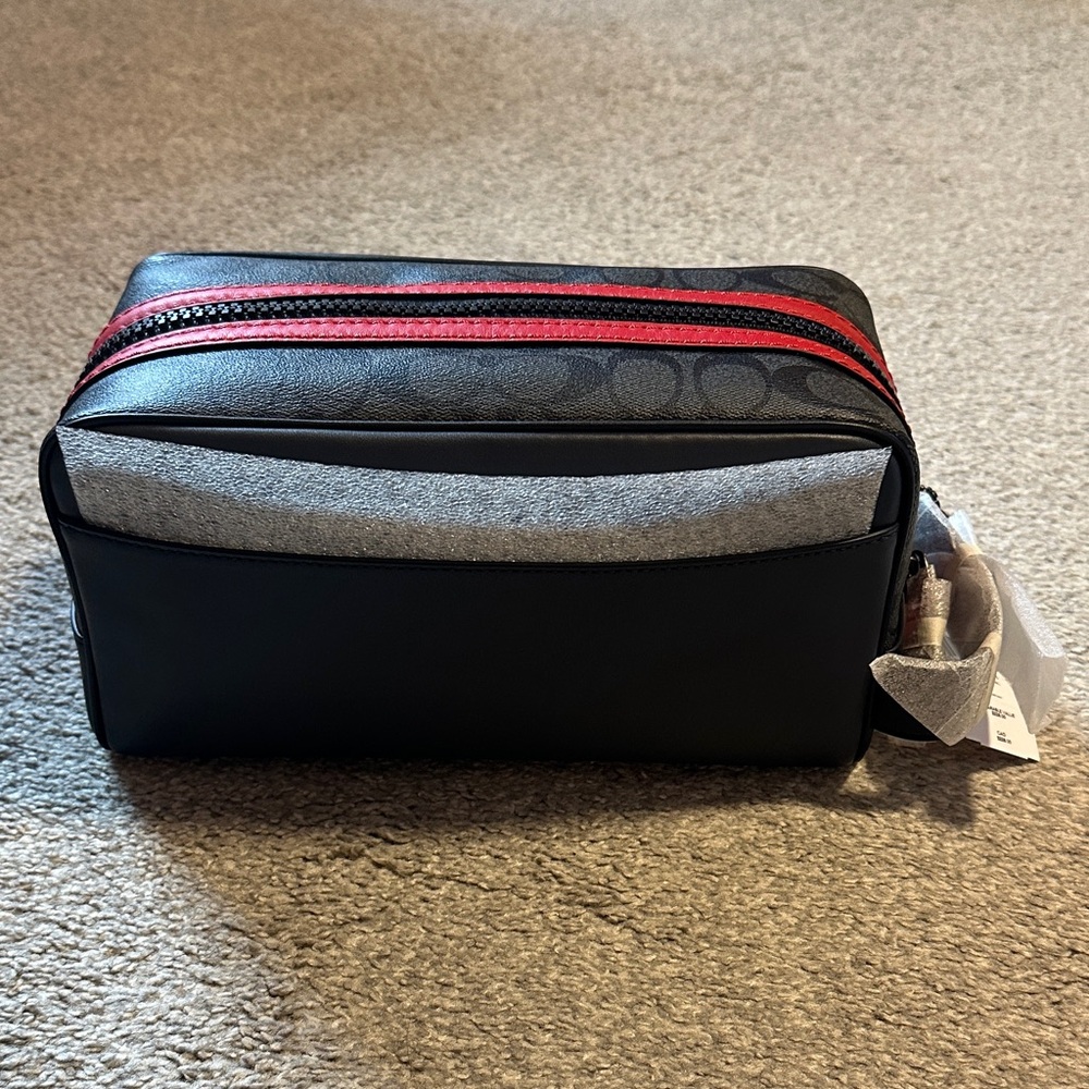 Coach Black Toiletry Bag with Red Accent - Picture 5 of 8